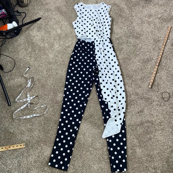 Venus Drape Cutout Jumpsuit polka dot romper black/white back zip SZ XS … - Picture 10 of 11